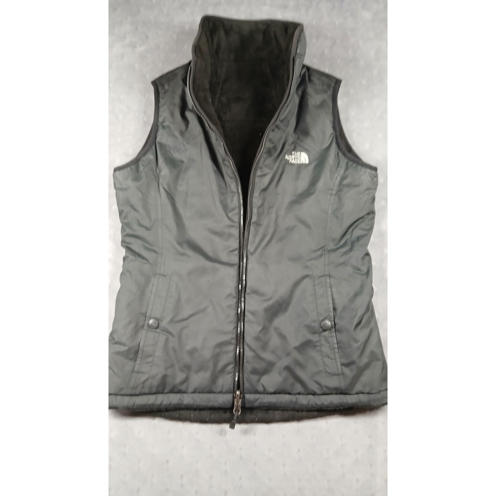 The North Face Mossbud Swirl Reversible Vest Grey Black Fleece Womens Small